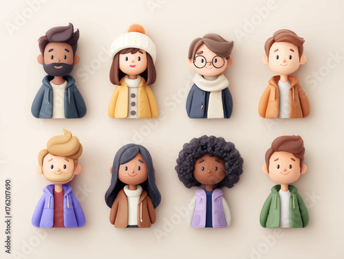 Vector SVG Illustration of Diverse Cartoon Characters in Modern Flat Style with Bright Colors for Web and Mobile Applications