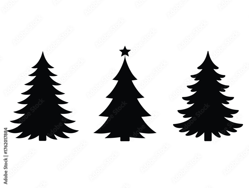Obraz premium Holiday Silhouette Trio: Elegant silhouettes of festive trees stand proudly, embodying the spirit of celebration and the beauty of seasonal decor.