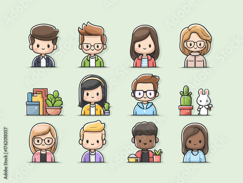 Vector SVG Illustration of Diverse People Characters in Modern Flat Style with Soft Pastel Colors for Web and Mobile Applications