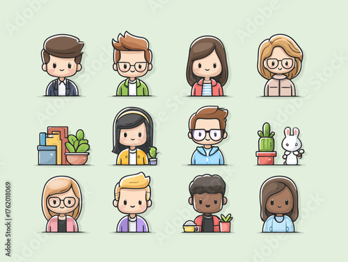 Vector SVG Illustration of Diverse Characters with Office and Home Items in Modern Flat Style for Web and App Use