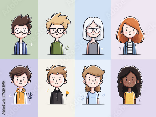 Vector SVG Illustration of Diverse Cartoon Characters in Flat Design Style with Bright Colors for Digital Media and Branding