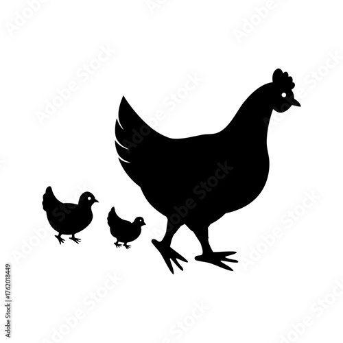 Hen Silhouette Walking With Chicks Minimal Design