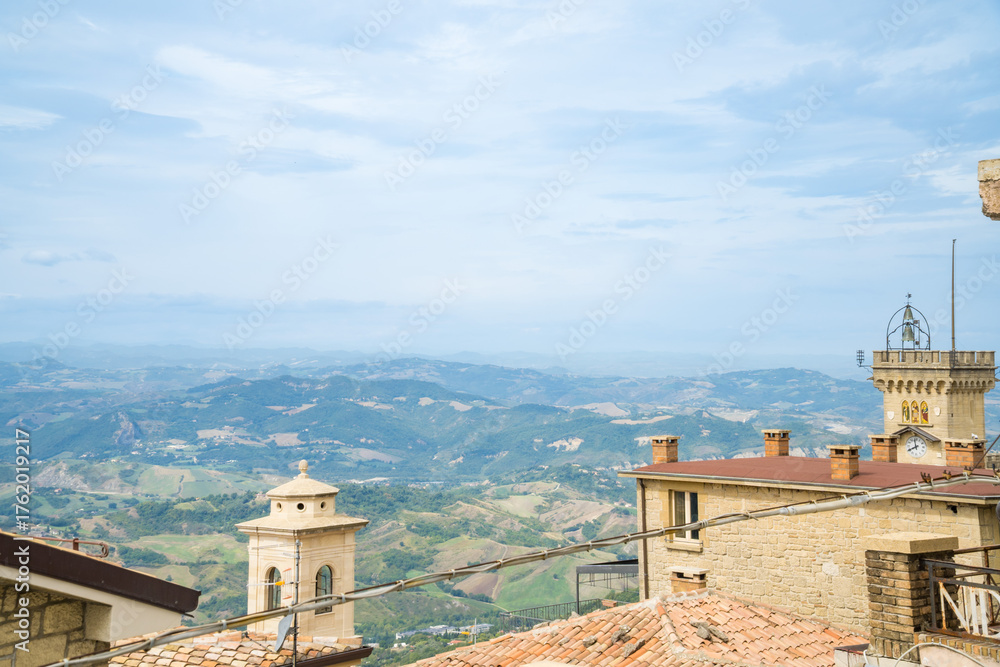 Fototapeta premium San Marino- Italy- 9 september 2025: Guaita, the first of the three towers