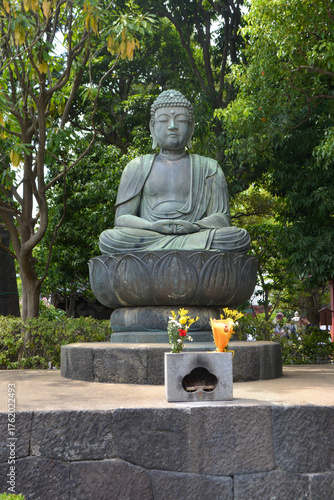 Buddha in the garden of Sensoji Temple in Asakusa, Tokyo in Summer 2025