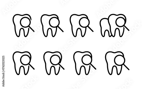 Dental health and tooth care icons set. Healthy teeth, cavity, protection, prevention, dentistry. Outline vector illustrations
