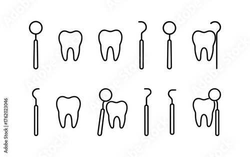 Dental health and tooth care icons set. Healthy teeth, cavity, protection, prevention, dentistry. Outline vector illustrations