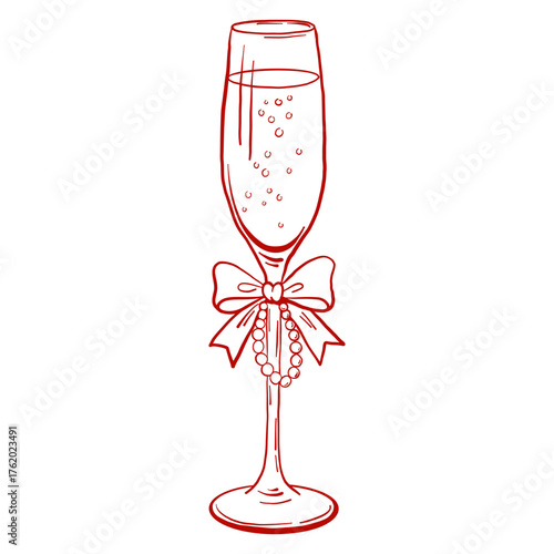 Coquette champagne glass with bow and pearls