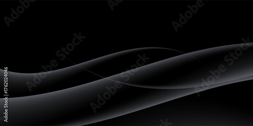 Abstract background with silk cloth texture, shiny satin curtain with waves and drapery. Realistic wallpaper with luxury flowing black textile