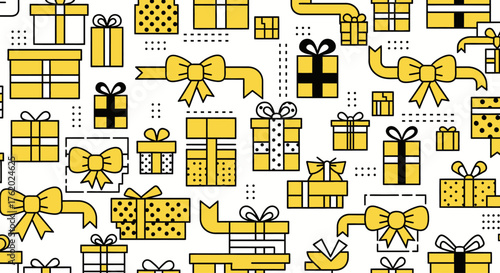 Delightful gift pattern background for joyful holiday celebrations, perfect for gift wrapping paper, cards, packaging, and adding festive cheer to any design