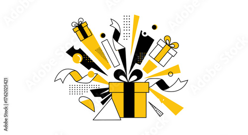 Celebrate special occasions with this vibrant gift explosion, perfect for birthdays, holidays, and promotional campaigns with cheerful, modern design elements