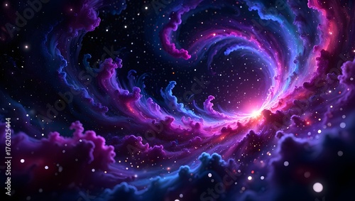 Vibrant cosmic nebula swirl with stars and galaxies