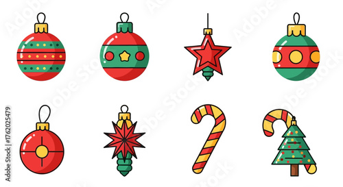 Festive Christmas ornaments set for holiday decor projects brings joyful cheer with vibrant colors and playful designs, perfect for seasonal promotions.