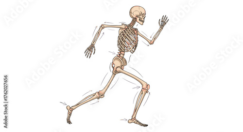 Running skeleton anatomy study illustration for medical education and anatomical reference material use case on transparent background