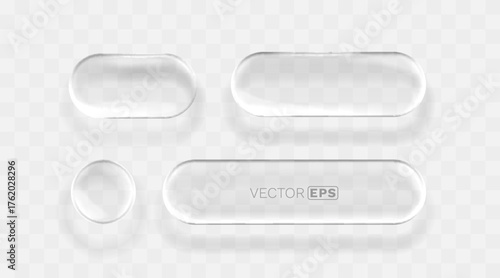 Glassmorphism UI Elements. Modern Clear Transparent Buttons.
