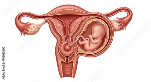 Human fetus development stages illustration of uterus pregnancy and fetal growth anatomy and gestation on transparent background