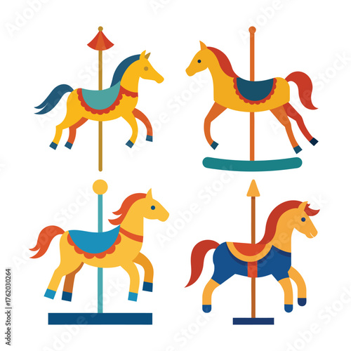 Carousel horse vector set illustration