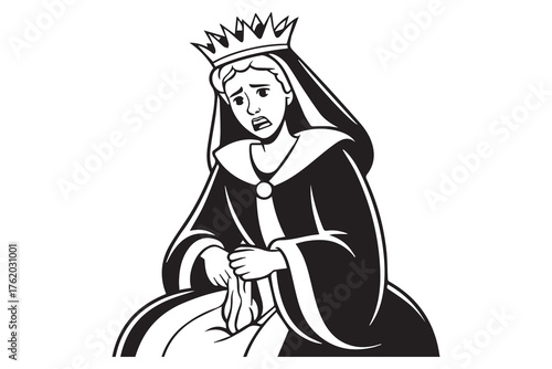 Sad queen illustration depicting sorrowful royalty in regal attire