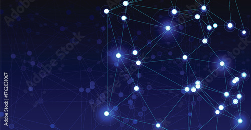 Abstract digital network of connected nodes, representing data flow and communication.