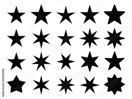 Celestial Array of Stars: A collection of various star shapes, each exuding its own unique charm and radiance, arranged in an orderly fashion. These celestial bodies illuminate the scene.