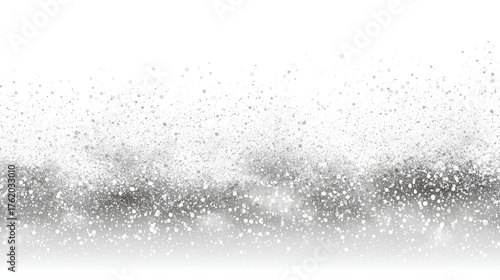 Realistic snow fallen on white background. Abstract dust particles, white confetti bg. Festive wallpaper element for christmas poster, flyer, new year card, realistic vector snow powder. 
