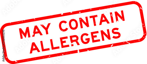 Grunge red may contain allergens word square rubber seal stamp on white background
