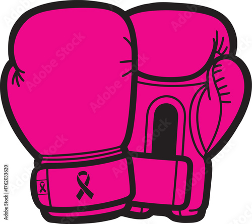 Pink boxing gloves with breast cancer ribbon isolated