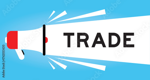 Color megaphone icon with word trade in white banner on blue background