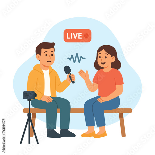 Content Creator Recording Video Content with Camera Flat Illustration