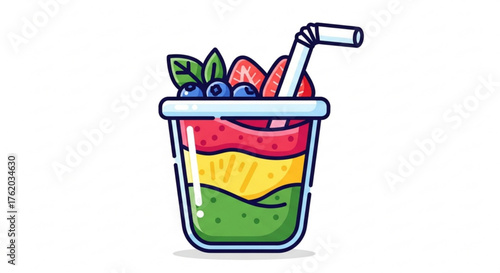 Delicious and refreshing fruit smoothie with layers of kiwi, mango, and strawberry for a healthy lifestyle