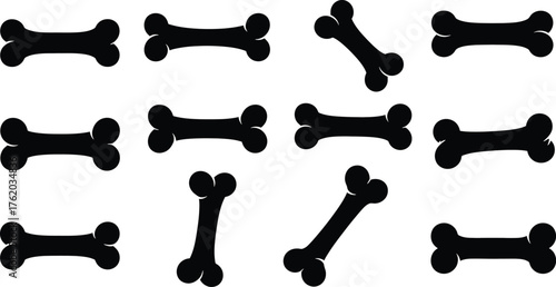 Seamless Pattern of Black Dog Bones Scattered on White Background