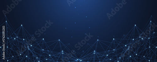 Global network connection concept. Big data visualization. Social network communication in the global computer networks. Internet technology. Business. Science. Vector illustration