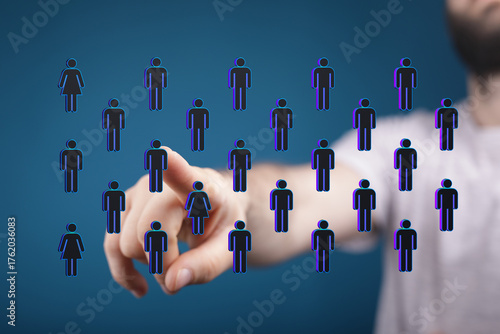 A hand selecting a person f...