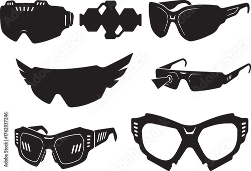 futuristic spectacles in silhouette style — bold, tech-inspired, and professionally vectored on a crisp white background