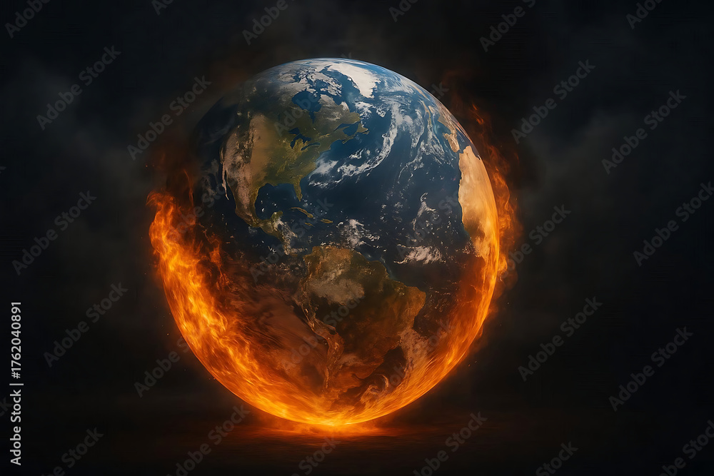 Fototapeta premium Burning Earth Globe Symbolizing Climate Change and Global Warming 