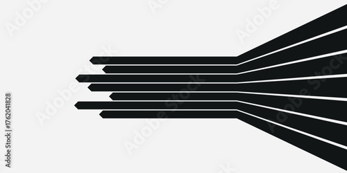 Black on white abstract perspective line stripes with 3d dimensional effect isolated on white.