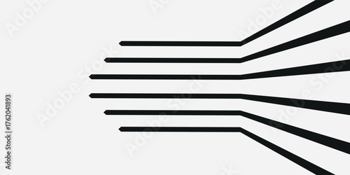 Black on white abstract perspective line stripes with 3d dimensional effect isolated on white.