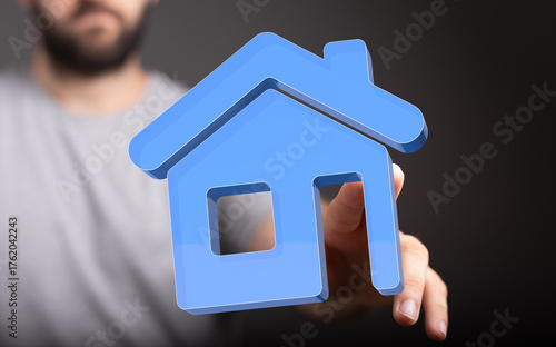 A person holding a 3D blue ...