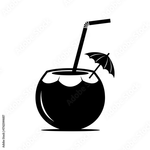 Coconut Drink Icon with Straw and Umbrella