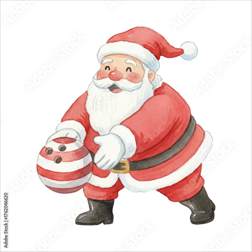 Santa Claus Bowling Watercolor Vector Illustration
