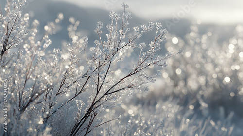 霜に覆われた植物の美しいクローズアップ