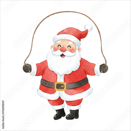 Santa Claus Jumping Rope Watercolor Vector Illustration
