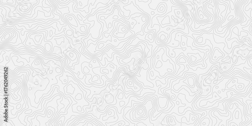 Seamless black and white topographic contour map pattern. Abstract elevation lines, terrain background. Ideal for GIS, geology, hiking, adventure, cartography, and nature design projects.