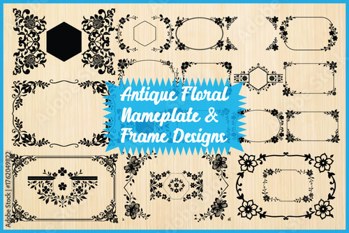 🌸 Antique Floral Frame SVG Bundle | Vintage Ornate Nameplate Designs