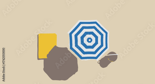 Beach Day Essentials with Umbrella Minimalist Summer Getaway Illustration