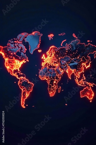 Global Network Interconnected World Map with Glowing Nodes Illustrating International Relations, Trade, and Geopolitics
