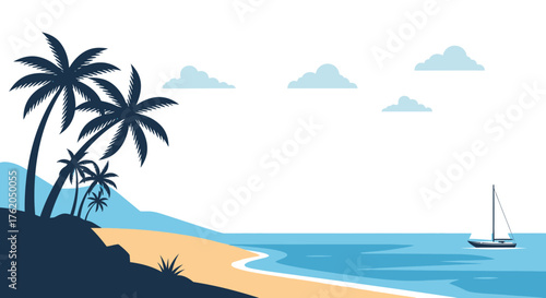 Tropical Island Getaway with Palm Trees and Sailboat Landscape