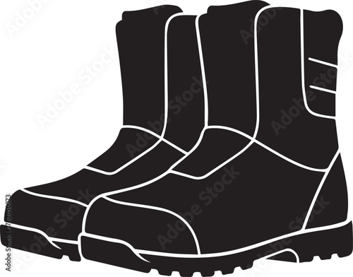 Black silhouette of a pair of sturdy work boots with white outline details footwear shoes