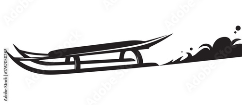 Black silhouette of a sled sliding through abstract snow waves and splashes sledge winter