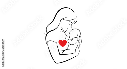 Loving mother holding baby with heart sketch design concept