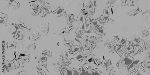 Abstract grayscale texture with a fractured, crystalline appearance and metallic highlights, suggesting ice, shattered glass, or a digital glitch effect for backgrounds